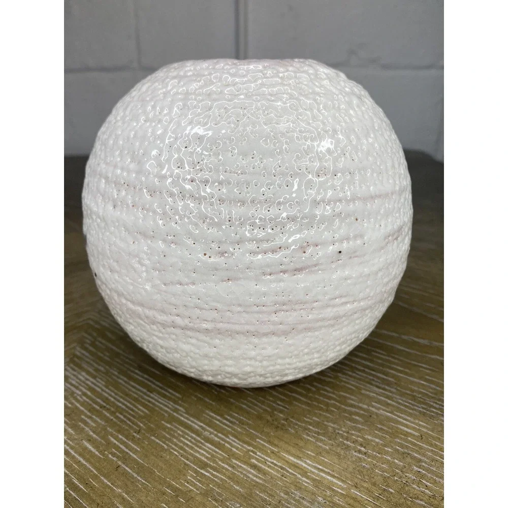 Shino Ware Round Vase Mino Pottery Japan Mountain Tree Crane Nature White Glossy